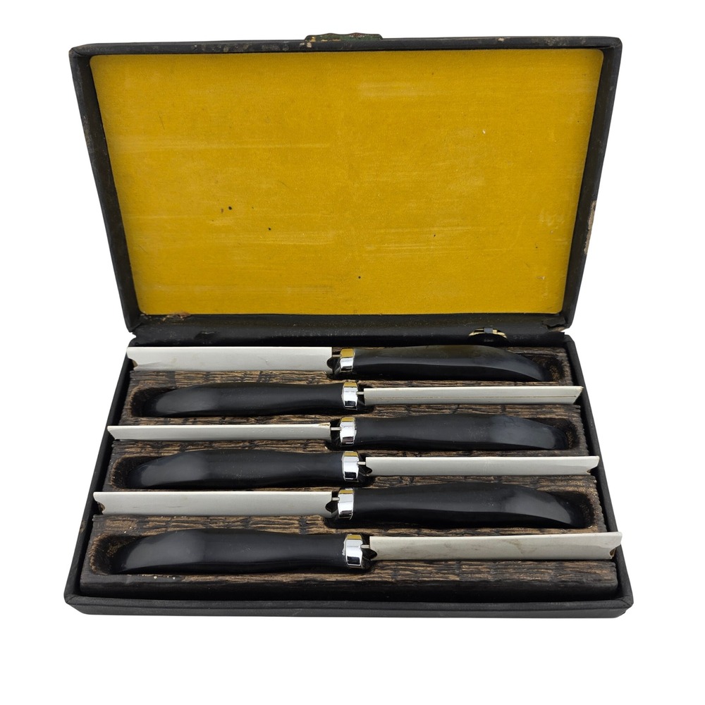 West Bend Steak Knife Set 6pc Serrated Stainless Vintage Mid Century Kitchen